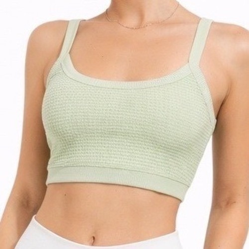Nikibiki Mint Green Waffle Knit Seamless Crop Top Bralette Ribbed Trim One Size